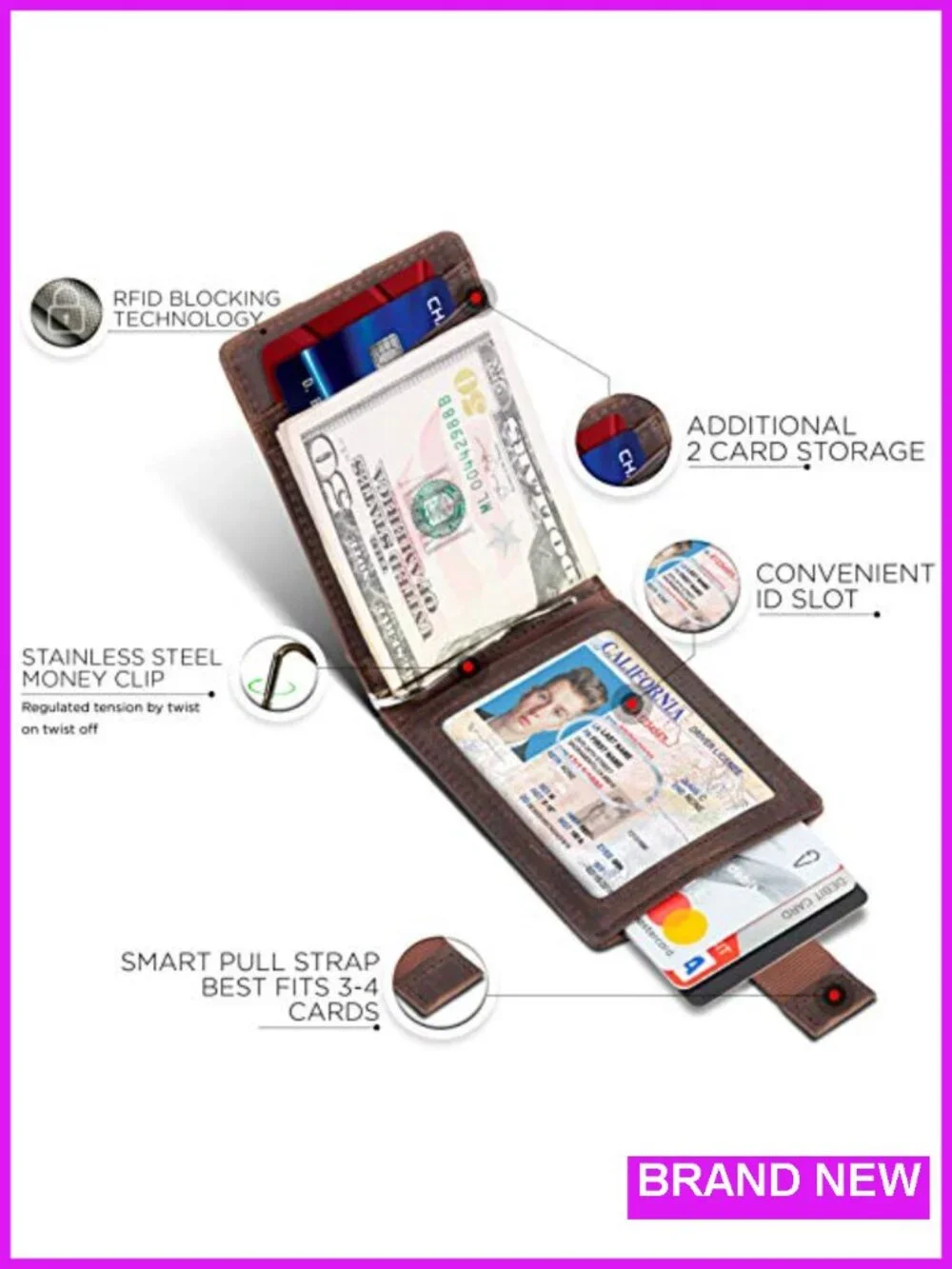 RFID Blocking Slim Bifold Genuine Leather Front Pocket Wallet with Money Clip